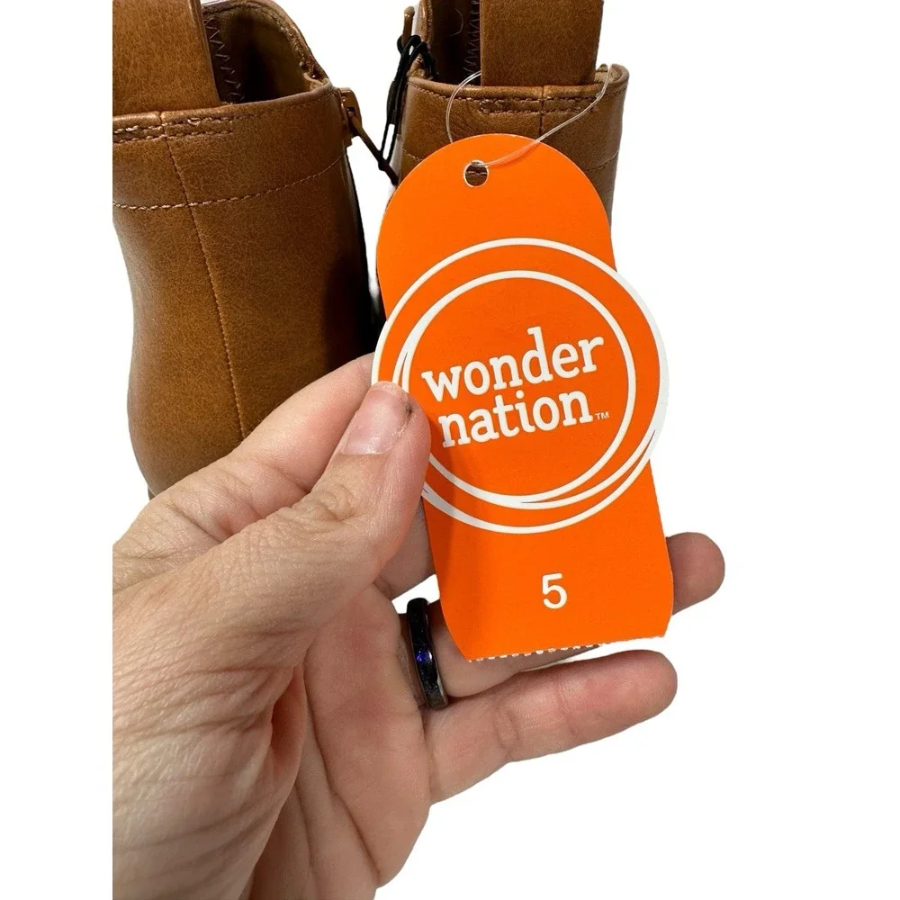 wonder‎ nation girls ankle boots brown zips up the side size 5